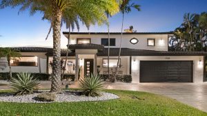 Twilight real estate photography of the front exterior at 1526 SE 11th Street, Fort Lauderdale, FL