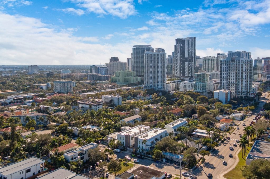 High-resolution aerial view of Miami's skyline featuring skyscrapers and vibrant cityscape.