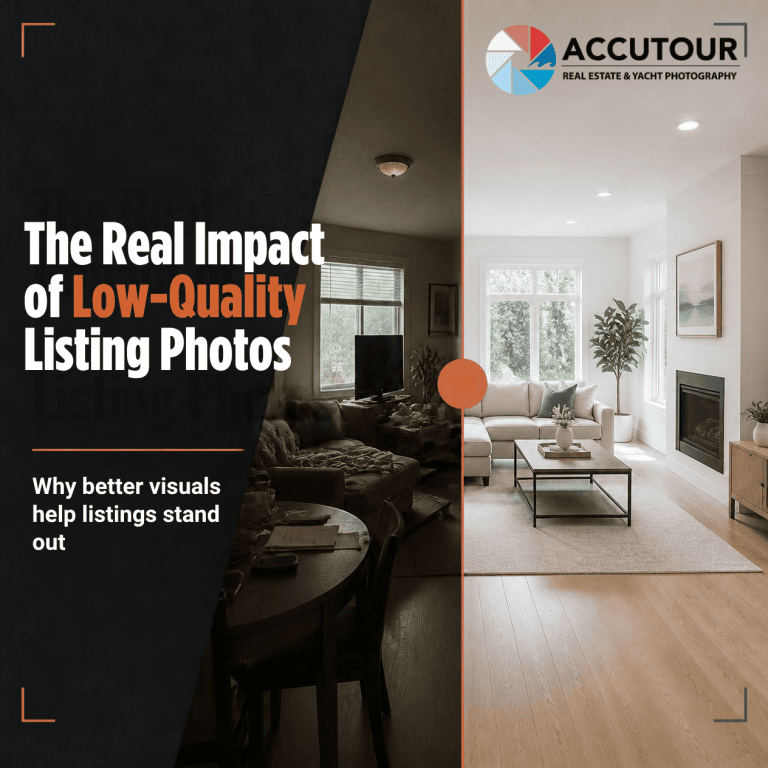Comparison of low-quality and high-quality real estate listing photos.