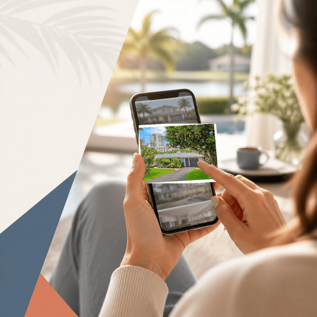 Person taking a professional photo of a house with a smartphone.